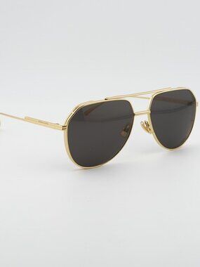 Bottega Veneta BV1465S 001 Unisex Sunglasses Gold Aviator Frame, Grey Lenses